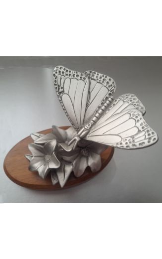 Metal Butterfly on Leaves and wood base